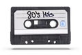 Old audio tape cassette with 80`s hits text