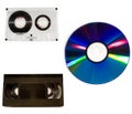 Old audio and video tapes and compact disc Royalty Free Stock Photo