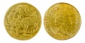 Old Australian one dollar coin front and rear view isolated on white background Royalty Free Stock Photo