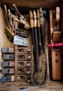 Old, authentic tools from the museum of ancient crafts in the city of Valli del Pasubio, Italy