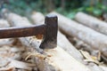 Old axe cut wood. concept, Carpentry tool or equipment for construction Royalty Free Stock Photo