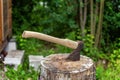 Old axe in stump Royalty Free Stock Photo