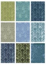 Old background images ACEO ATC cards damask decoration blue green navy Royalty Free Stock Photo