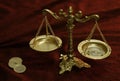 Old balances with coins Royalty Free Stock Photo