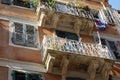 Balconies in arrow street in Corfu town