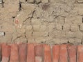 Old Balkan house clay wall. Vintage village clay bricks wall Royalty Free Stock Photo