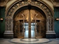 Old Bank Door, Art Deco Enter, Luxury Treasury Door, Ornate Bank Gate, Abstract Generative AI Illustration