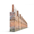 Old barbed wall isolated on a white