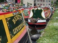 old barges at the narrow boats club gathering held on the may bank holiday on the rochdale canal at hebden bridge in west Royalty Free Stock Photo