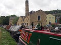 old barges at the narrow boats club gathering held on the may bank holiday on the rochdale canal at hebden bridge in west Royalty Free Stock Photo