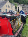 Old barges at the narrow boats club gathering held on the may bank holiday on the rochdale canal at hebden bridge in west Royalty Free Stock Photo