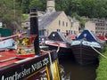 Old barges at the narrow boats club gathering held on the may bank holiday on the rochdale canal at hebden bridge in west Royalty Free Stock Photo