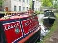 Old barges at the narrow boats club gathering held on the may bank holiday on the rochdale canal at hebden bridge in west Royalty Free Stock Photo