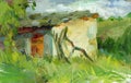 Old barn oil painting Royalty Free Stock Photo