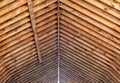 Old barn roof frame, rafters, being rehabilitated in a new development Royalty Free Stock Photo