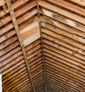 Old barn roof frame, rafters, being rehabilitated in a new development Royalty Free Stock Photo