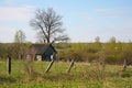 Old barn scene in western Russia. rustic old farm building. old rustic barn. Pskov oblast, Northwest part of Russia, Europe. Royalty Free Stock Photo