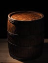 Old barrel with cognac on wooden backgroun Royalty Free Stock Photo
