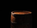Old barrel with cognac on wooden backgroun Royalty Free Stock Photo