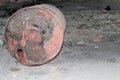 Old barrel lying on the floor