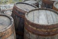 Old barrels in a village in Alsace