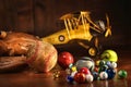 Old baseball and glove with antique toys Royalty Free Stock Photo