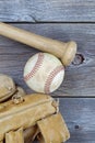Old Baseball Items on rustic wood Royalty Free Stock Photo