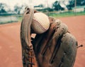 Old baseball mitt with ball Royalty Free Stock Photo