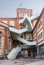 The old Basel Warteck brewery with a modern metal staircase