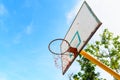 Old basketball backboard at outdoor street court.