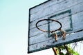 Old basketball hoop with blue sky background Royalty Free Stock Photo