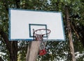 Old basketball hoop on the concrete pole. Royalty Free Stock Photo