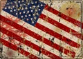 Old battered grungy USA flag metal sign, vector illustration