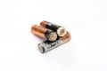 Old battery leak on white isolated background. Hazardous waste concept. Royalty Free Stock Photo