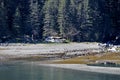 Beached boat on Alaskan inlet shore