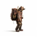 Old Bear Walking With Hobo Stick And Backpack