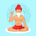 Old bearded grey-haired yogi sitting in lotus pose meditating doing breathing yoga exercise technique. Spiritual balance guru. Royalty Free Stock Photo