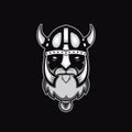 Old bearded vector viking warrior logo, mascot template. viking head, profile view, angry, sport team. isolated on black