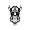 Old bearded vector viking warrior logo, mascot template. viking head, profile view, angry, sport team. isolated on white