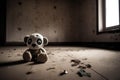 An old beaten up stuffed animal sits at the center of an otherwise empty room a single tear streaming down Psychology