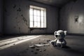 An old beaten up stuffed animal sits at the center of an otherwise empty room a single tear streaming down Psychology