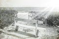 Stylish beautiful bench on nature near the sea background Royalty Free Stock Photo