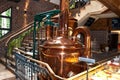 A brewing kettle of copper in a beer brewery
