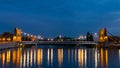 Old beautiful bridge during sunset over Odra river Royalty Free Stock Photo