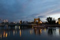 Old beautiful bridge during sunset over Odra river, Wroclaw Royalty Free Stock Photo