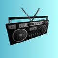 Old beautiful retro hipster music audio tape recorder and cassette from the 70s, 80s, 90s on a blue background Royalty Free Stock Photo