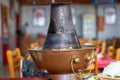 Old Beijing mutton, hot pot side stove used in copper pot shabu-shabu Royalty Free Stock Photo