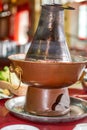 Old Beijing mutton, hot pot side stove used in copper pot shabu-shabu Royalty Free Stock Photo