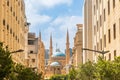 Old Beirut central downtown narrow street architecture with buildings and Al Amin mosque in background, Lebanon Royalty Free Stock Photo