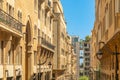 Old Beirut central downtown narrow street architecture with buildings and street lights on both sides Lebanon Royalty Free Stock Photo